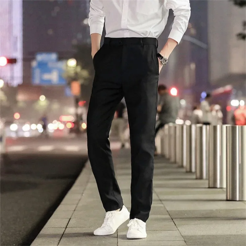 Baggy Tressed Slim Fit Social Tailoring Business Male Suit Trousers Stretch Straight Men\'s Summer Pants Elastic Fashion Up Cheap