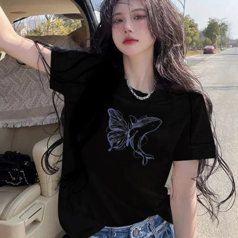 

Simplicity Printing Korean Pullovers Top Summer New Short Sleeve Loose Youth Street Casual T Shirts Fashion Trend Women Clothing