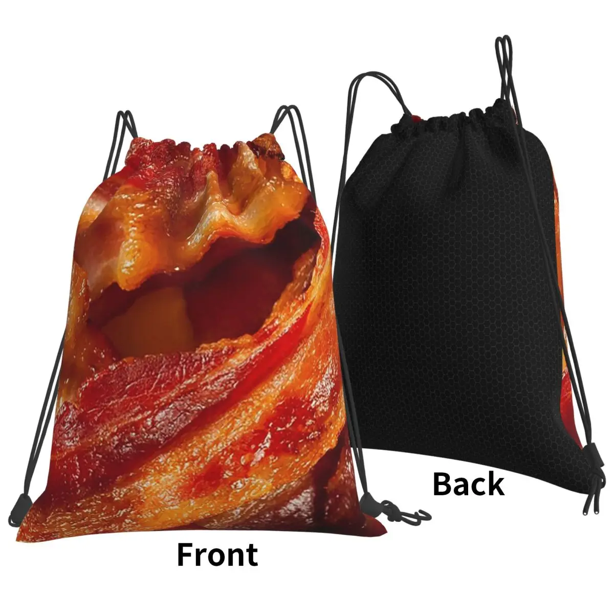 Crispy Bacon Texture Meat Lovers Backpacks Fashion Drawstring Bundle Pocket Shoes Bag Book Bags for Man Woman Students