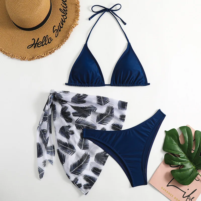 Badmode Vrouwen Badpak Bikini 2024 Nieuwe Drie Stukken Bladeren Print String Badpak Dames Zomer Bikini Set Met Strand Rok