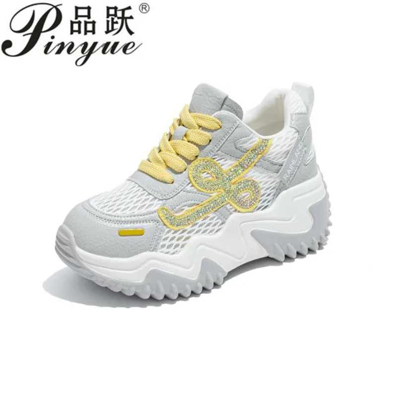 

6 см женские модные разноцветные дышащие сетчатые массивные кроссовки, женские летние туфли на толстой подошве, повседневная вулканизированная обувь для папы