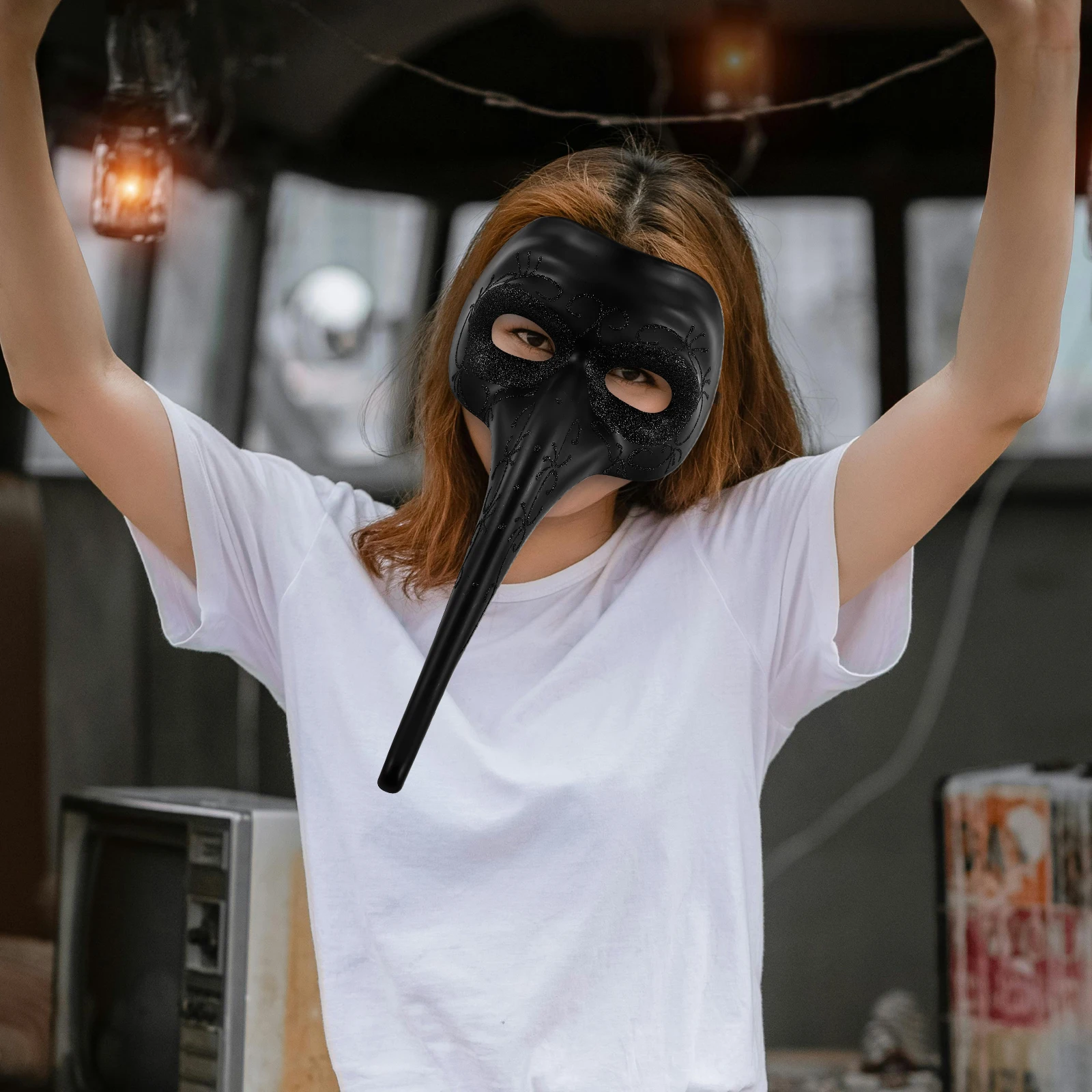 

Long Nose Mask Half Face Costume Halloween Masquerade Masks Women Party Eye Cover Decor Adjustable Straps