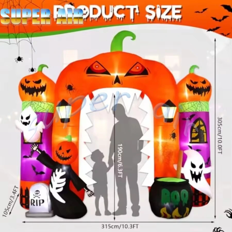 Made in China 3mH giant inflatable Hallooween pumpkin arch with ghost for outdoor Hallooween party decoration