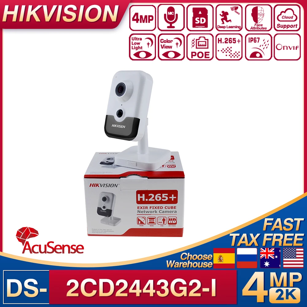 

Hikvision 4MP Mini Cube Camera DS-2CD2443G2-I AcuSense PIR Motion Detection Face Replace Built-in Mic Fixed Cube Network Camera