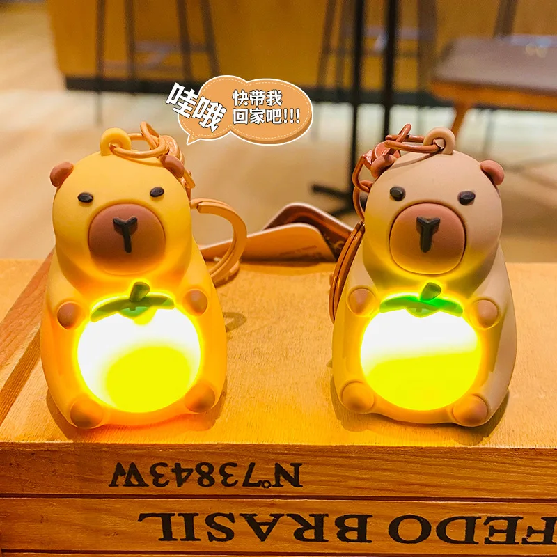 Creative Luminous Capybara Keychain Simulation Capibara Anime Lighting In The Dark Toy Kawaii Cute Mini Doll Stuffed Keyring