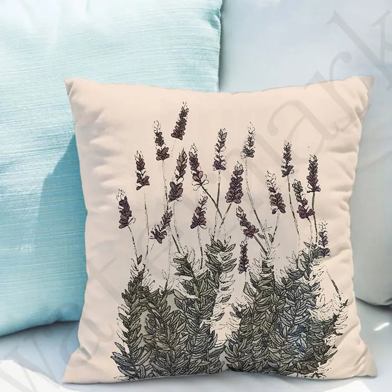 Lavender and Daisy Floral Pattern Decorative Pillowcase Throw Pillow Sofa Home Decor