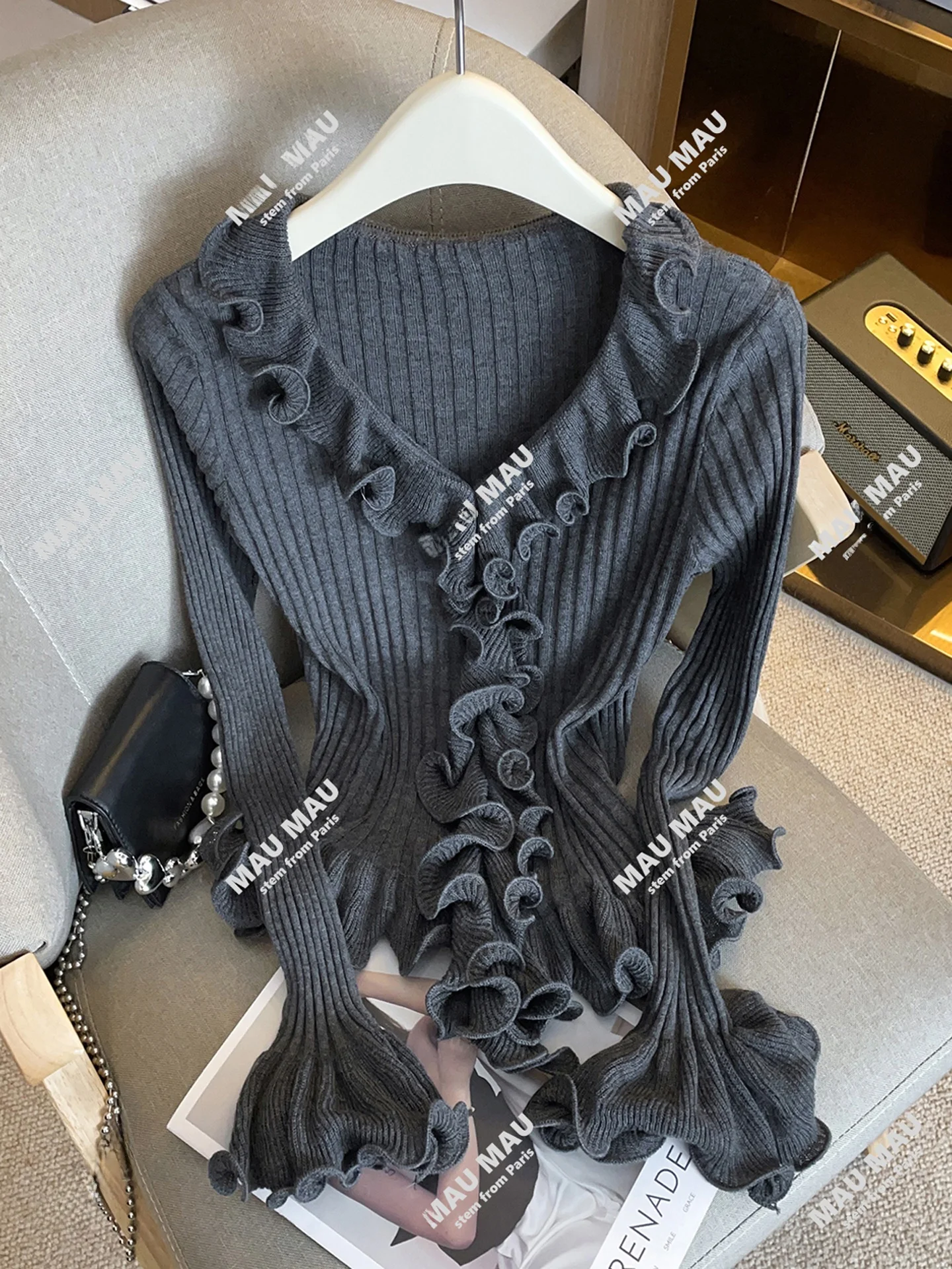 Ele Top lavorato a maglia da donna Premium Faion Design Primavera Autunno Bell Sve Maglione con finiture in pizzo V Ne Abbigliamento casual Vestibilità regolare