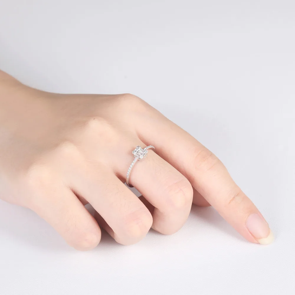Sun Star Pure Gold Jewelry Ring Real Diamond  Baguette Cut Engagement Ring Wedding Ring for Women