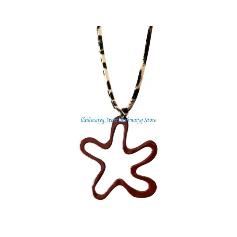 

573B Red Flower Heart Leopard Braided Rope Chokers Necklace Korean Fashion Jewelry For Casual Party Outfit