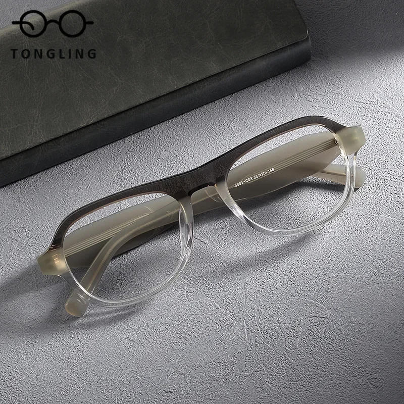 Retro acetate round eyeglass frame men myopia hand transparent small frame artist optical aging fit frame