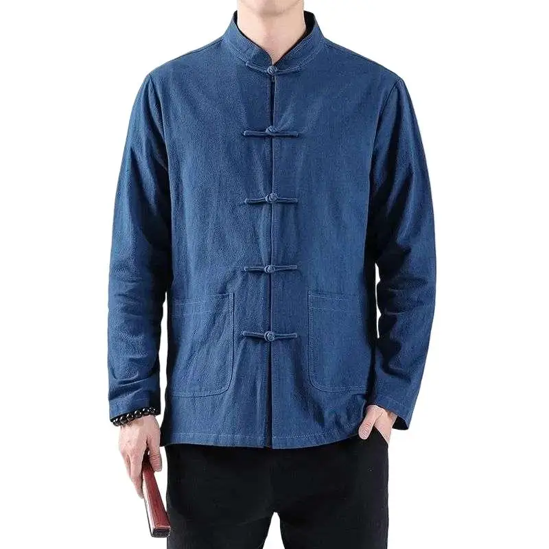 

Loose Men's Cotton Linen irt Long Sve Retro Sle Spring Autumn Chinese Tang Suit Top Breathable Comfortable Casual irt