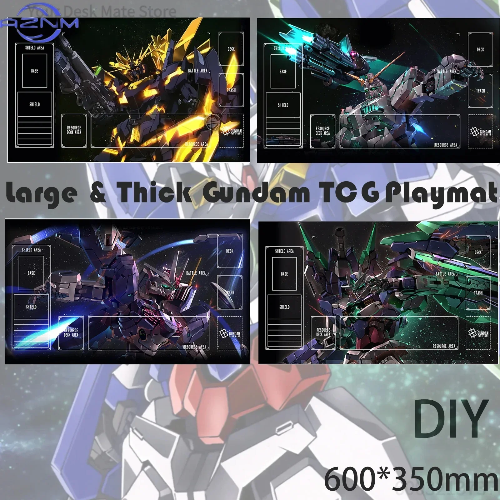 RX-0 Unicorn Gundam Green Beam TCG Playmat Waterproof Non-Slip Rubber Card Battle Mat for MTG/YGO/CCG Player Collector Gift