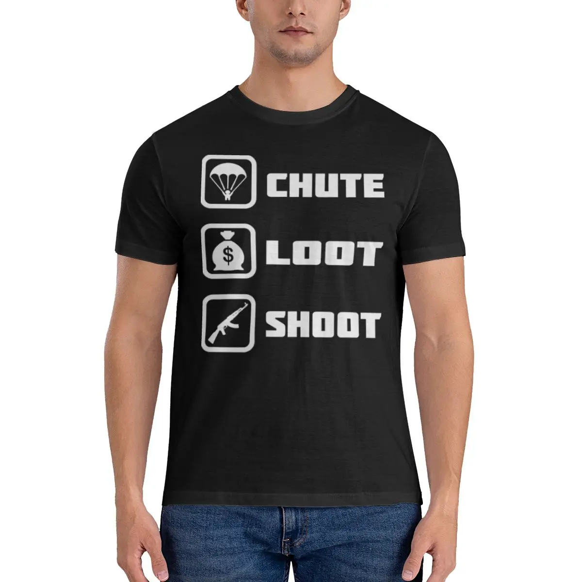 Warzone Chute Loot Shoot T-Shirt for Men Verdansk Road Trip Leisure Pure Cotton Tees Crew Neck Short Sleeve T Shirts Gift Idea