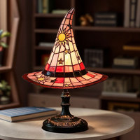 Stained Glass Witch Hat Lamp LED Creative Table Lamp USB Powered Resin Witch Hat Light Ornament for Home Decor