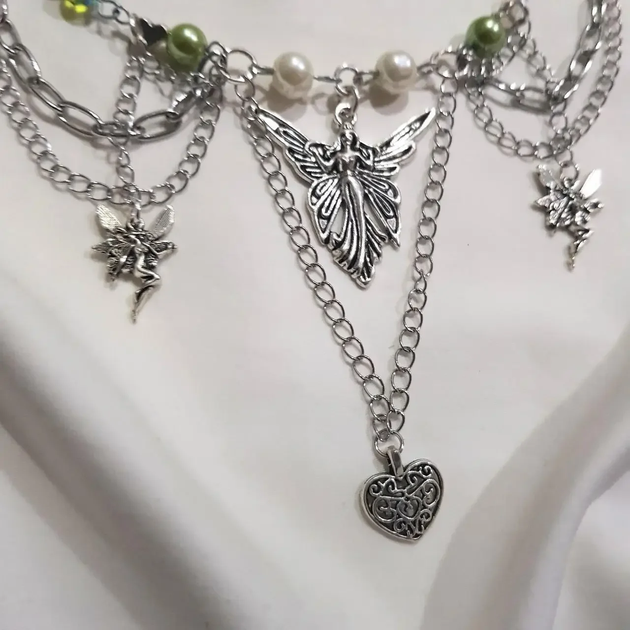 beautiful fairy pearl heart  necklace Fairycore Goblincore Cottagecore Handmade y2k necklace Gift Present  Fairy Magic