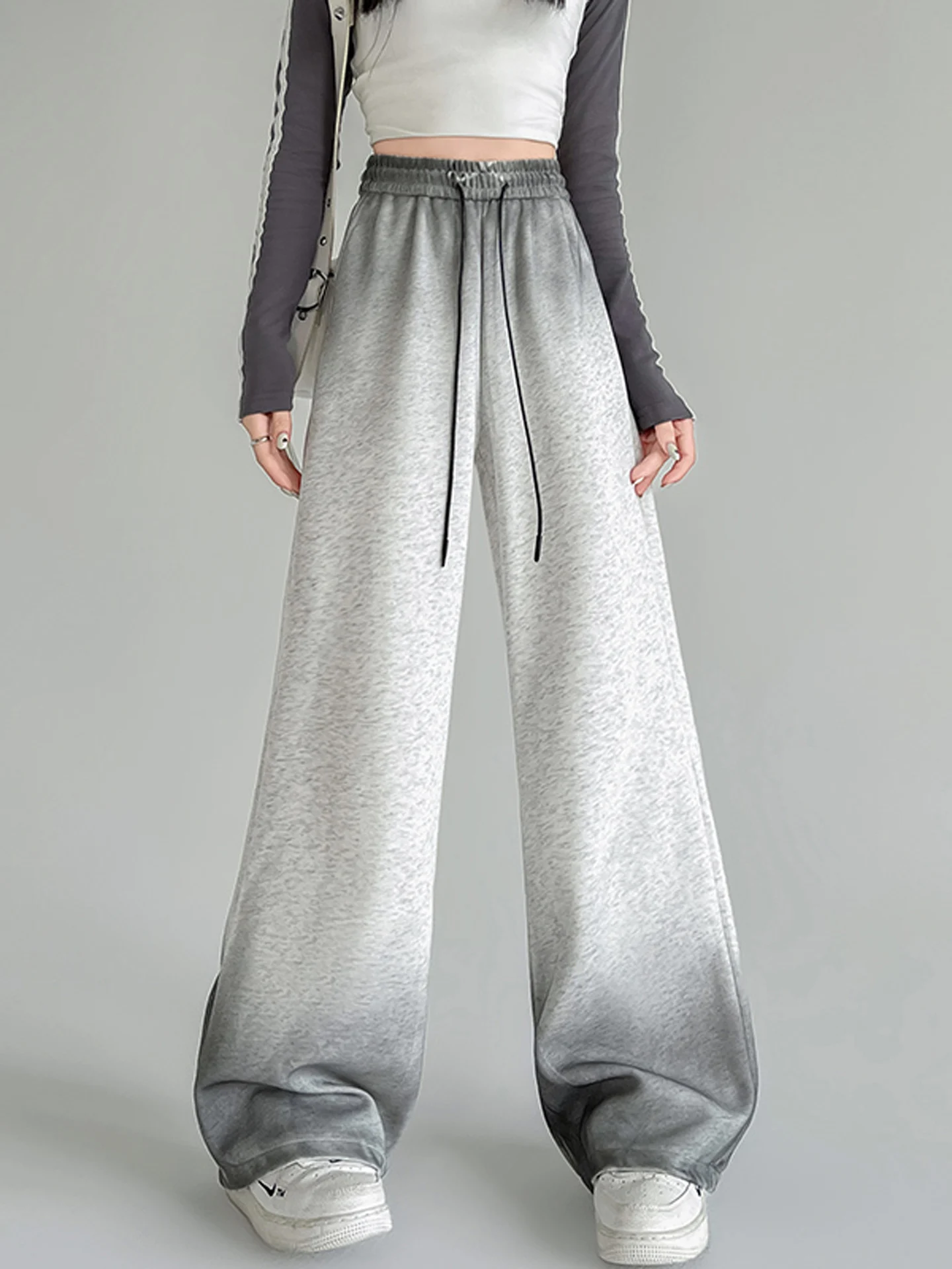 Tie dye gradient wide leg pants women autumn and winter high waisted casual thick velvet and sports straight leg pants