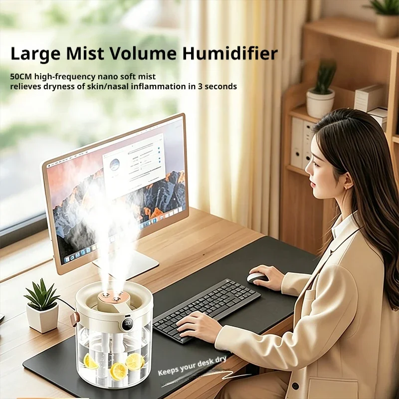 3 Spray Nozzles Humidifier Large Capacity Portable Air Humidifier Mini Desktop Mist Maker for Home Office Bedroom