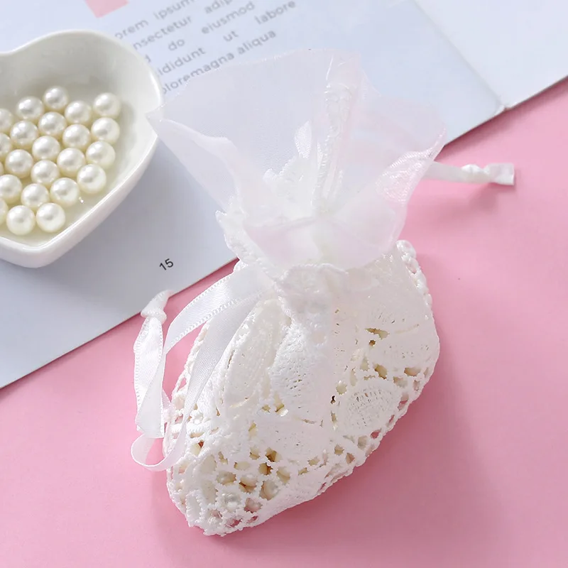 10x14cm White Leaf Cotton Edge Bags 6-50piece  Hollowed Jewelry Drawstring Bag Wedding Party Christmas Favorite Gift Bags