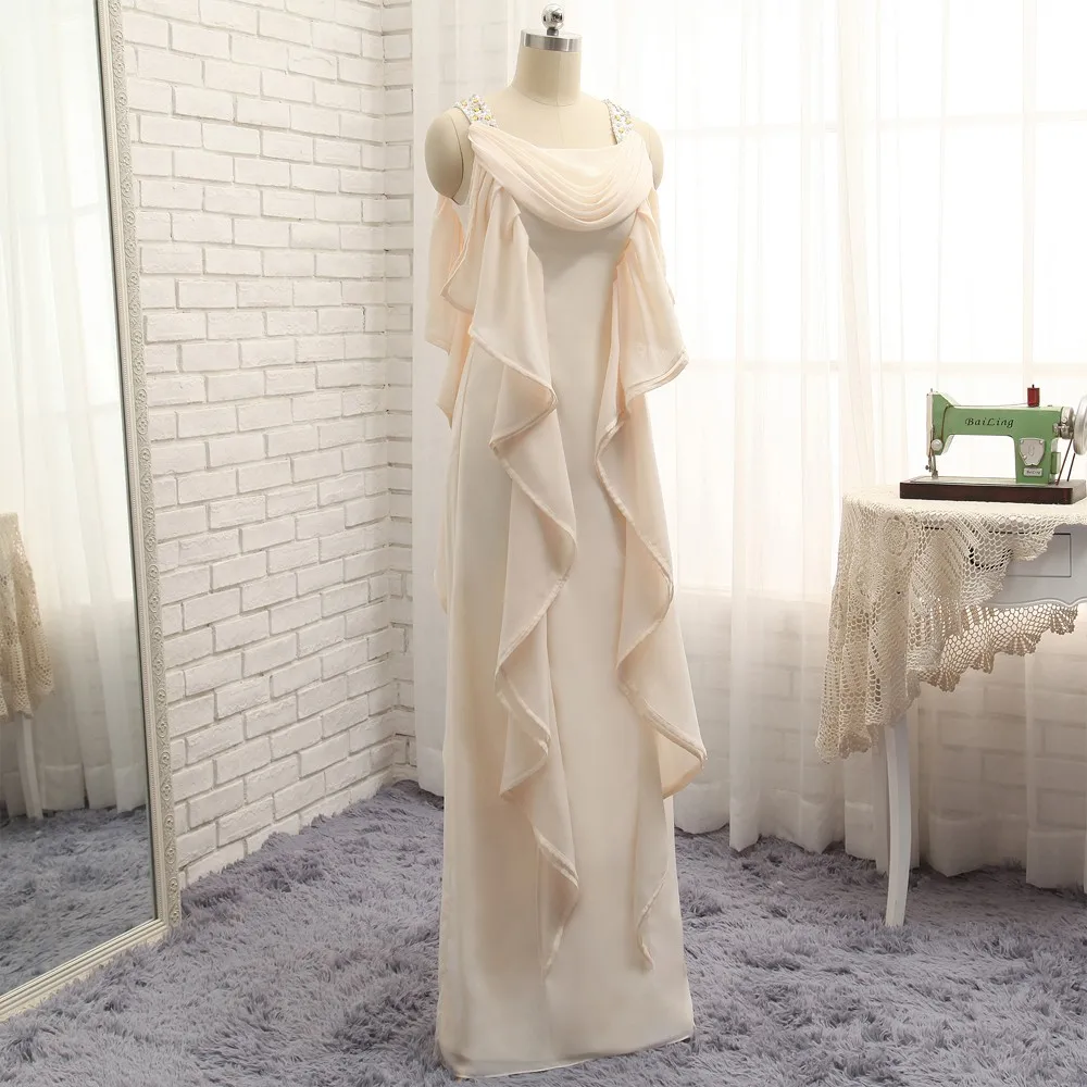 Champagne Mother Of The Bride Dresses Sheath Spaghetti Straps Chiffon Beaded Plus Size Long Groom Mother Dresses For Wedding