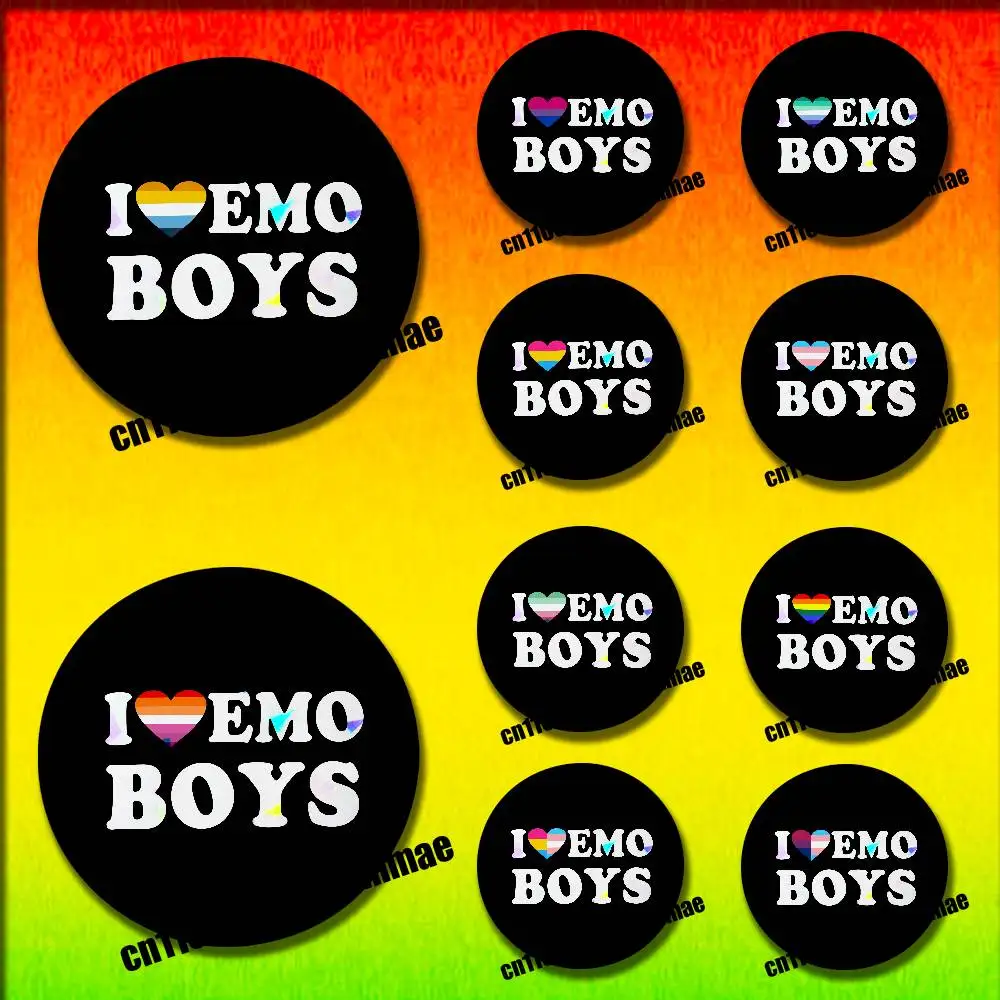 

For Bisexual Pansexual Lesbian LGBT I Love Emo Boys Icon Pins Insignia Badge Cover Ornament 75mm Brooch Button Emblem Round