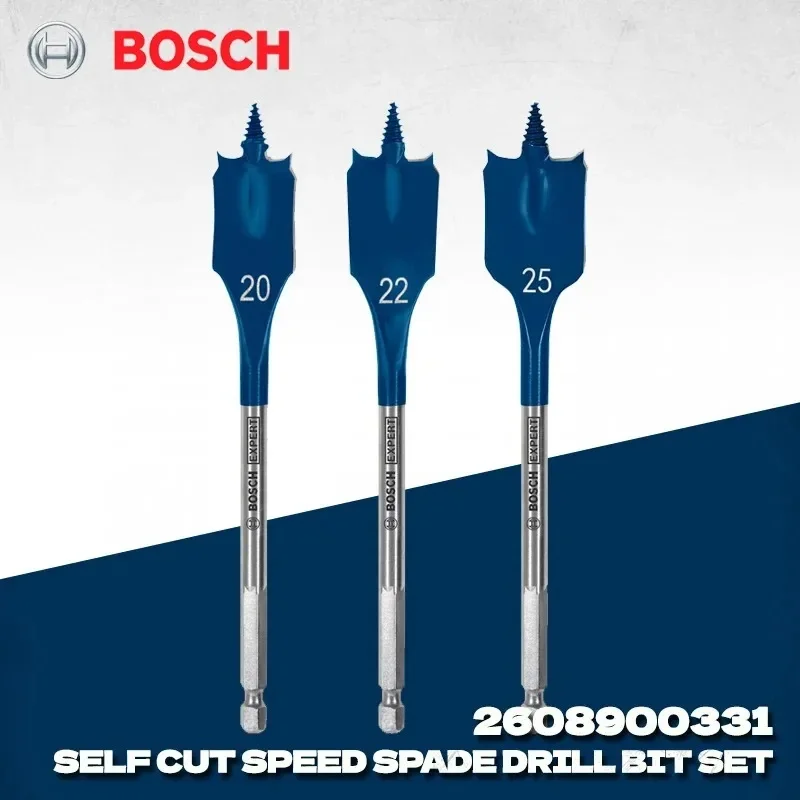 BOSCH 2608900331 3Pcs Hex Shank Spade Drill Bit Set Self Cut Speed Wood Flat Boring Bits 20/22/25mm