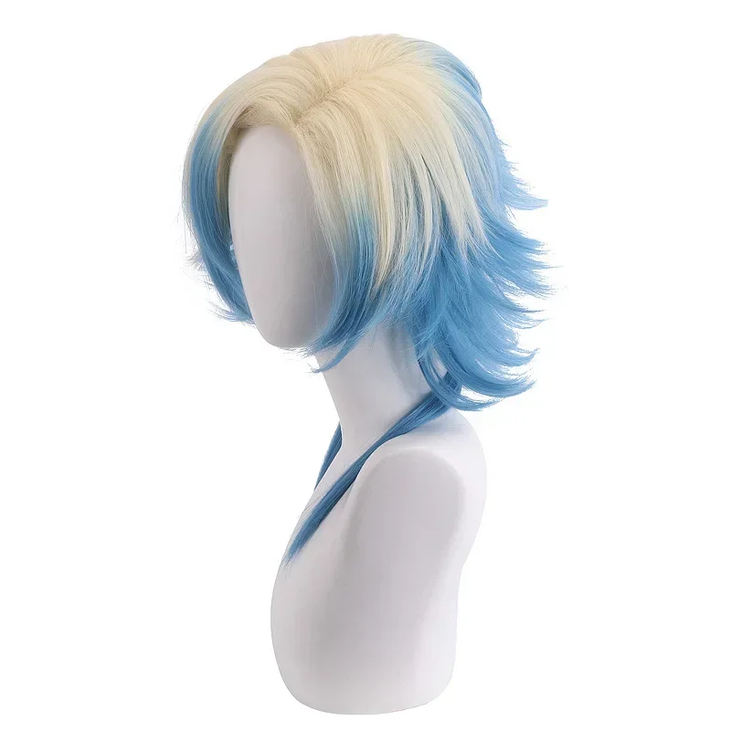 Lock Michael Kaiser Cosplay Golden Blue Gradient Short Hair Ponytails Role Play Heat Resistant Headwear Anime Wig C MN9