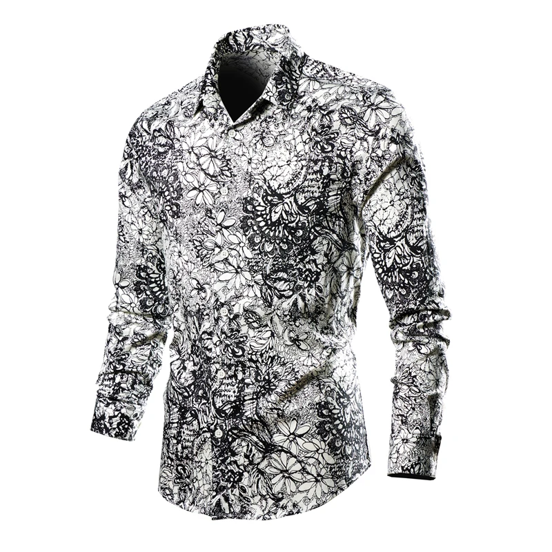 Men\'s Clothing 2023 Autumn New Men\'s Flower Shirt Casual Loose Long-sleeved Hawaii Shirts Male Brand Clothes Plus Size M-6XL