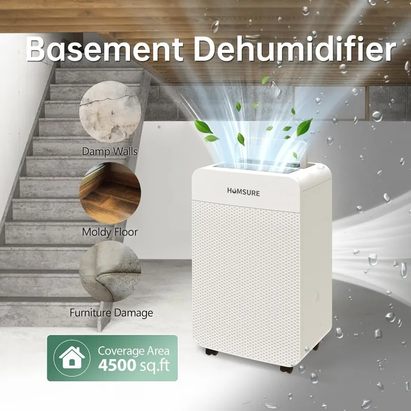 HUMSURE 4500 Persegi. Dehumidifier Ft 70 Pint untuk Ruang Bawah Tanah dan Rumah, Kamar Mandi, Kamar Tidur, Dilengkapi Selang Drainase