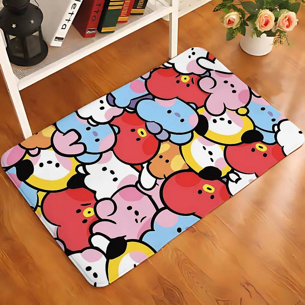 Cute Cartoon-A-bt-21S Kawaii Carpet Bathroom Anti-slip Mat Door Mat Home Decoration Mat Entrance Door Mat Scratch-resistant Door