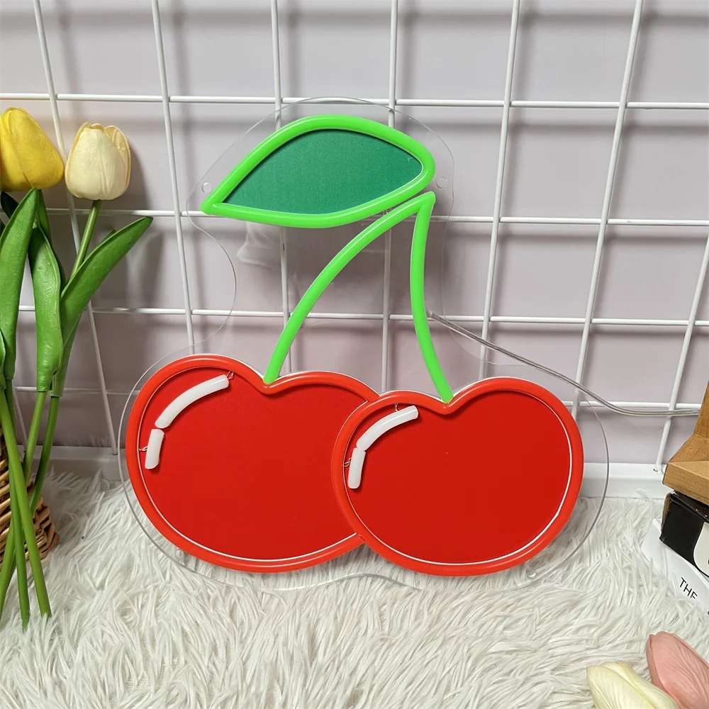 Cherries Neon Lights Kids Gifts Cherry Room Decor Neon Signs Home Wall Decor Cute Fruits LED Signs Restaurants Bar Fruit Shop