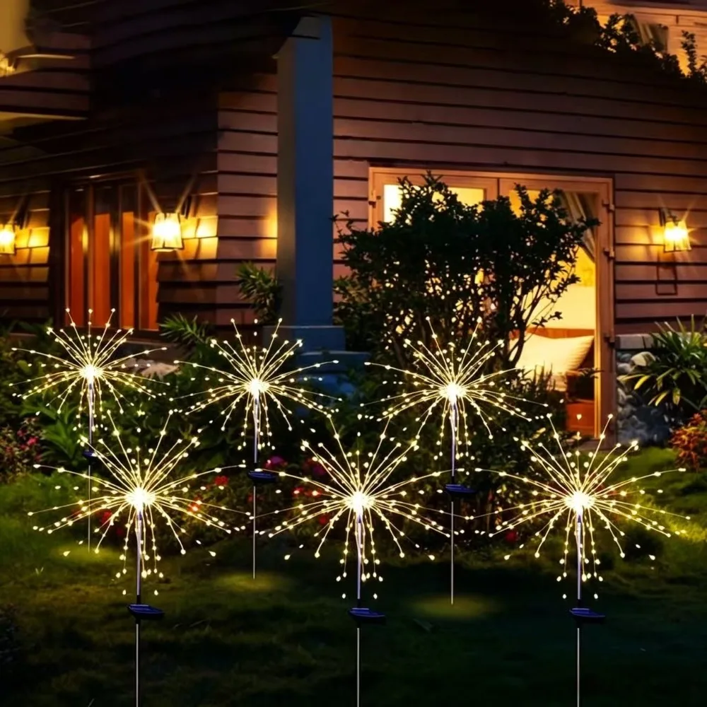 Outdoor 120LEDs Solar Ambient Light Fireworks Lights Waterproof Garden Decor Lamps for Yard Pathway Lawn Wedding Party