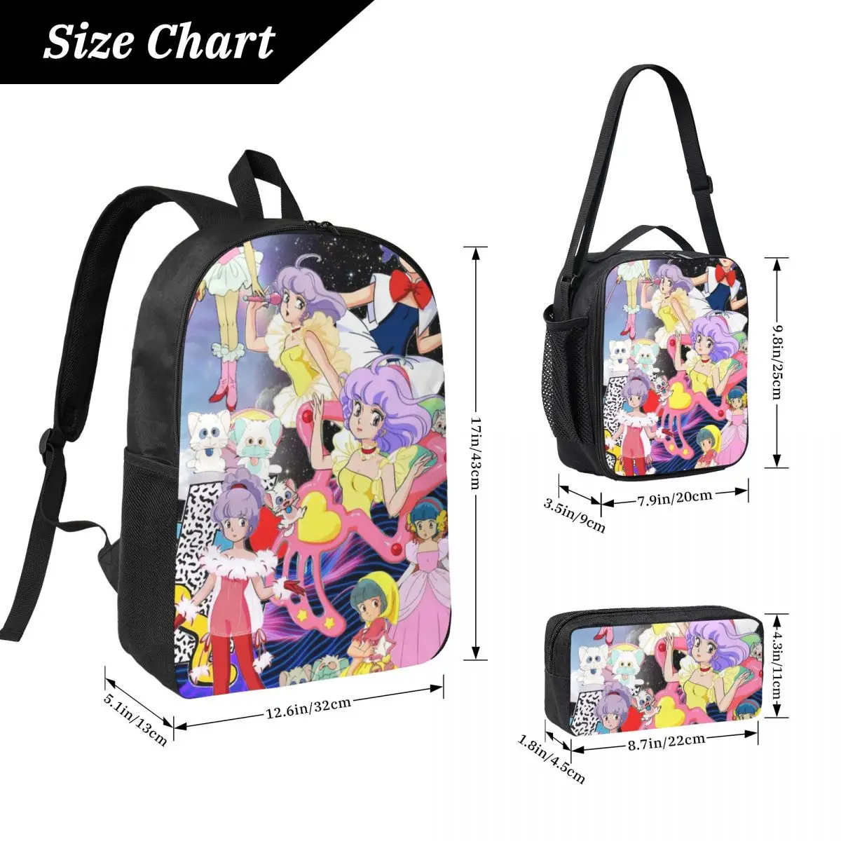 ครีม Mami อะนิเมะญี่ปุ่นกระเป๋าเป้สะพายหลังนักเรียนสาว BookBag โรงเรียนกระเป๋าแล็ปท็อปไหล่กระเป๋า 3 PS ถุงอาหารกลางวันฉนวนดินสอกรณี