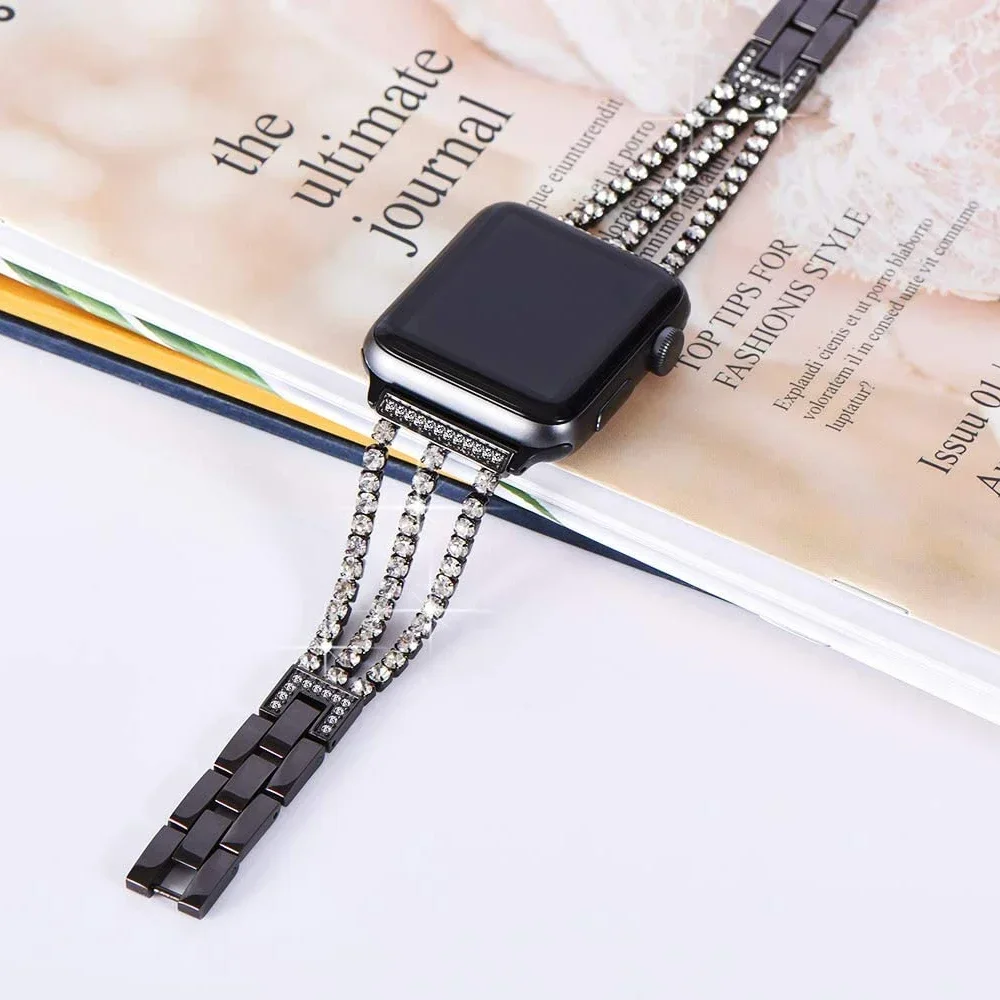 Diamond strap for apple watch ultra band 49mm 45mm 41mm 44mm 40mm 42mm 38mm women Metal bracelet iwatch series 8 6 5 4 3 Se 7