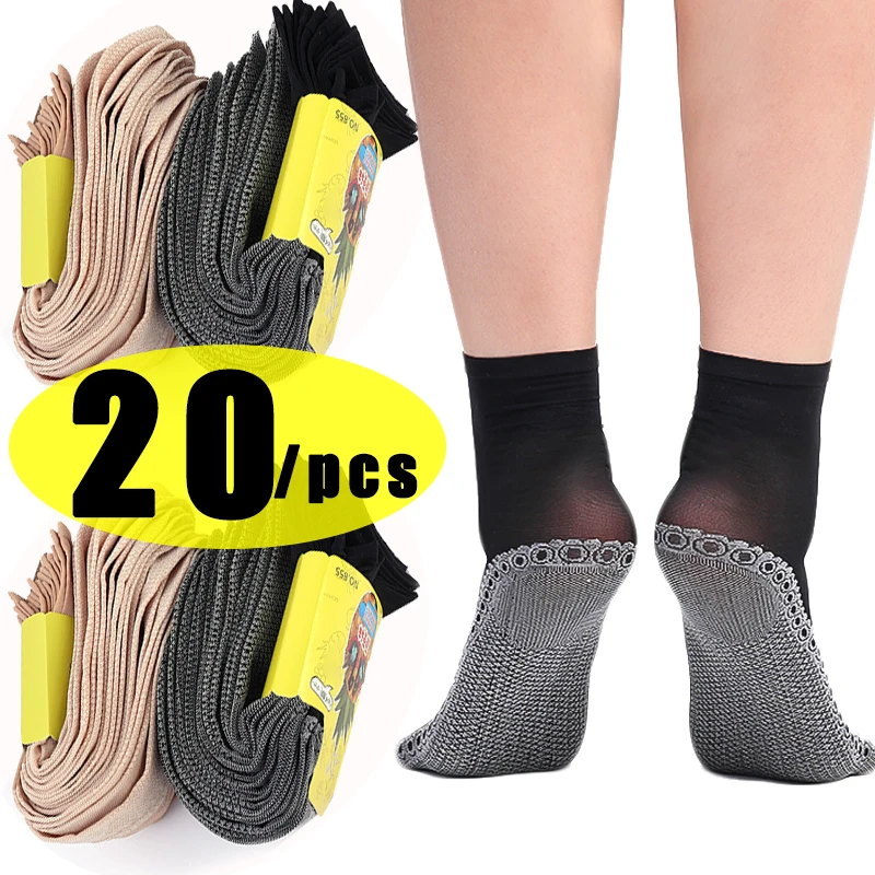 

20pcs Spring Summer Sexy Women Non-slip Socks Silk Cotton Soft Classic Women's Stockings Breathable Transparent Sexy Socks Set