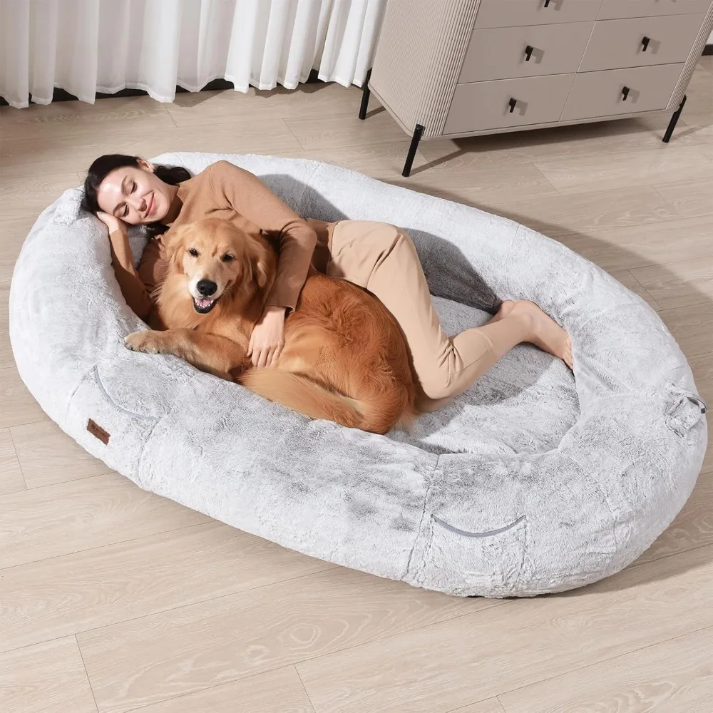 

Human Dog Bed for People Large - Bean Bag Adult Size Giant Extra Sized for Kid Waterproof and Washable Anti-Slip Grey