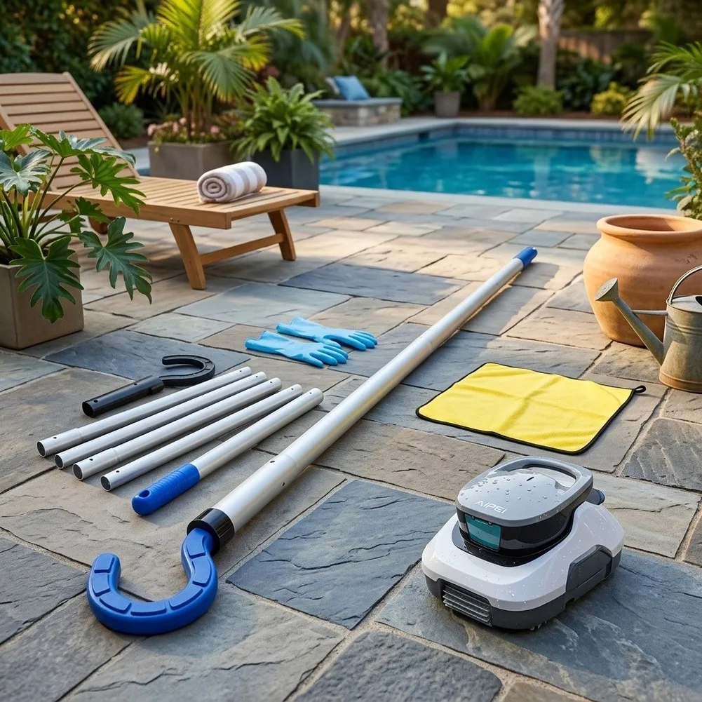 For End Of Season Storage Pool Robot Hook Pool Maintenance Hanger Robust PVC Construction Quick Installation Design