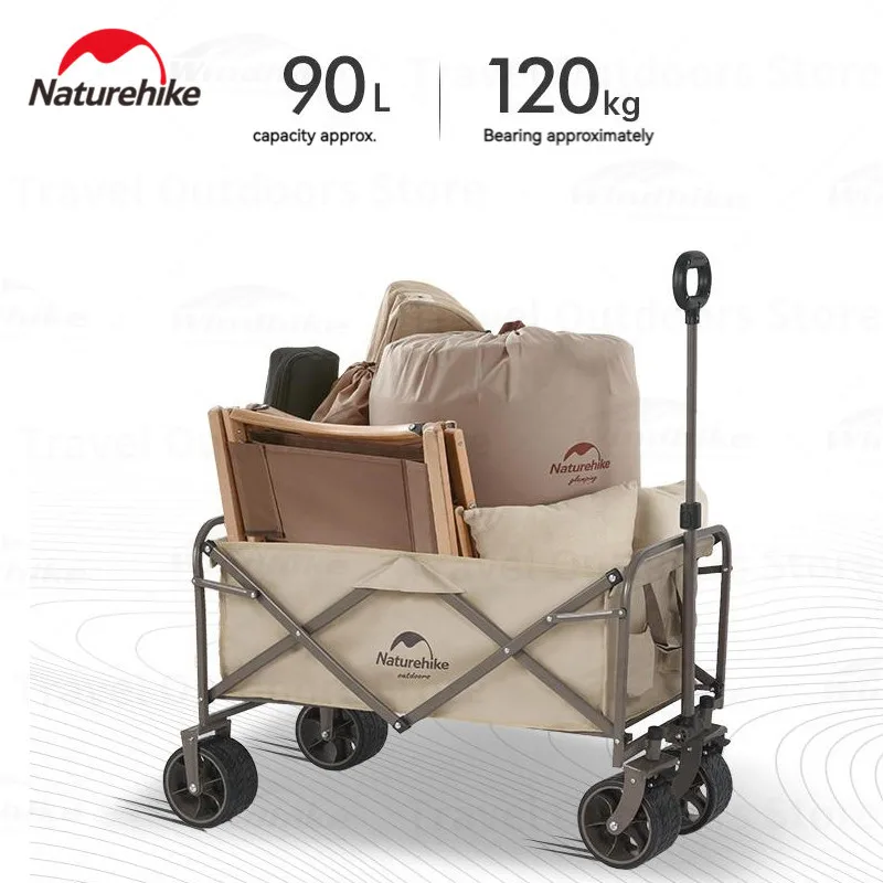 Naturehike 90L Folding Trolley Widening Off-Road Wheel Outdoor Multi-Terrain Trolley 2-Layer 600D Oxford Cloth Hand Trolley