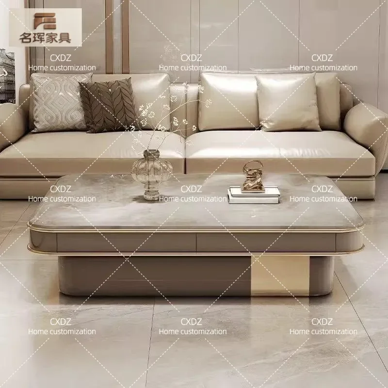 Modern Microcrystalline Stone Coffee Table Luxury Marble Look Large Living Room Centerpiece for Villa Apartment Home Decor