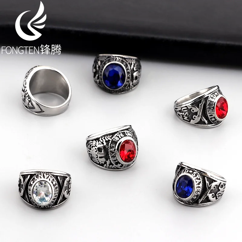 

Fongten Rotre Rings For Men Stainless Steel Glass Stone Cocktail Ring Male Charm Hip Hop Silver Color Jewelry Wholesale