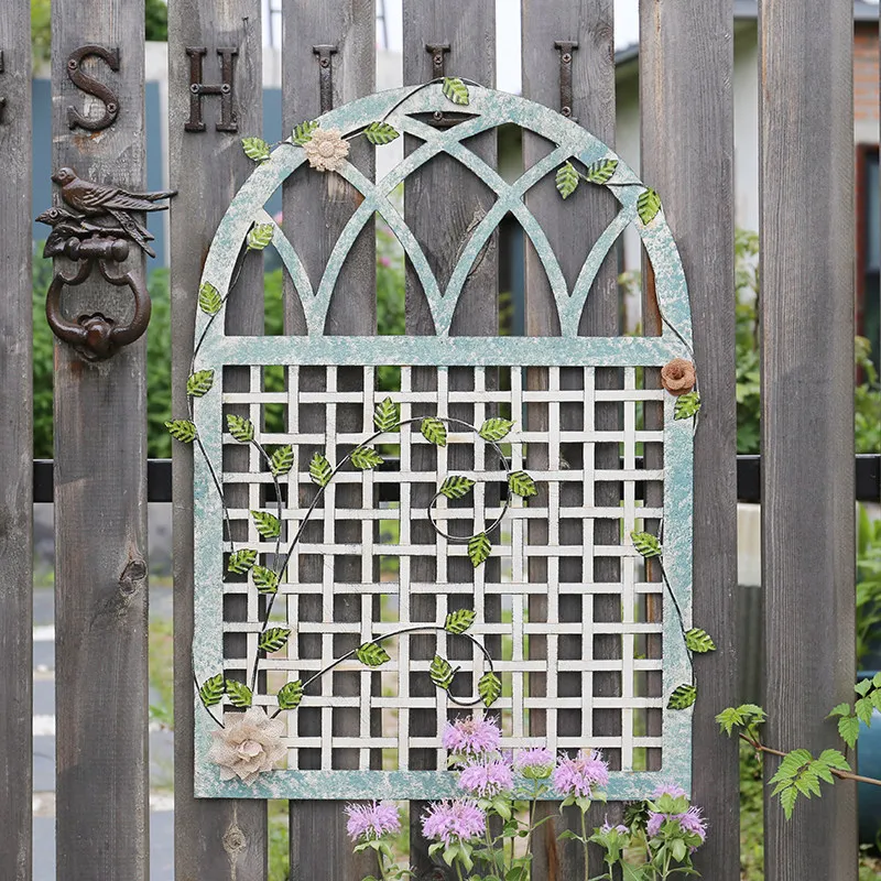 

Wrought iron color false window wall hanging decoration American retro wall entrance courtyard fabric flower decoration pendant