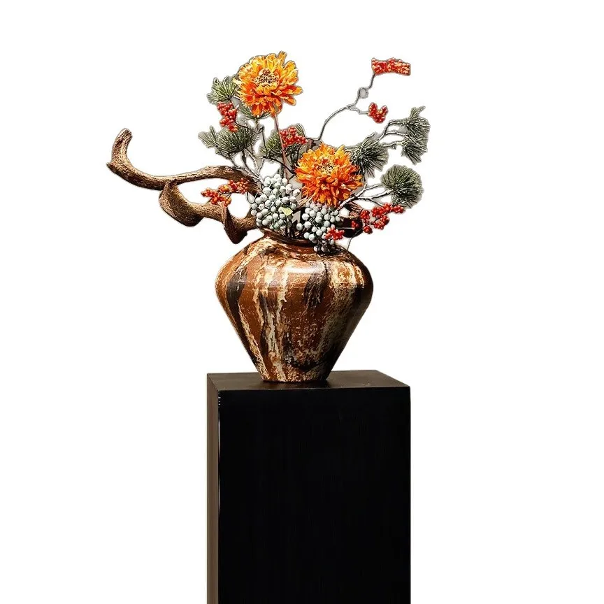 LH wabi sandy wind hand-painted ceramic vase ornament zen new Chinese flower arrangement decoration