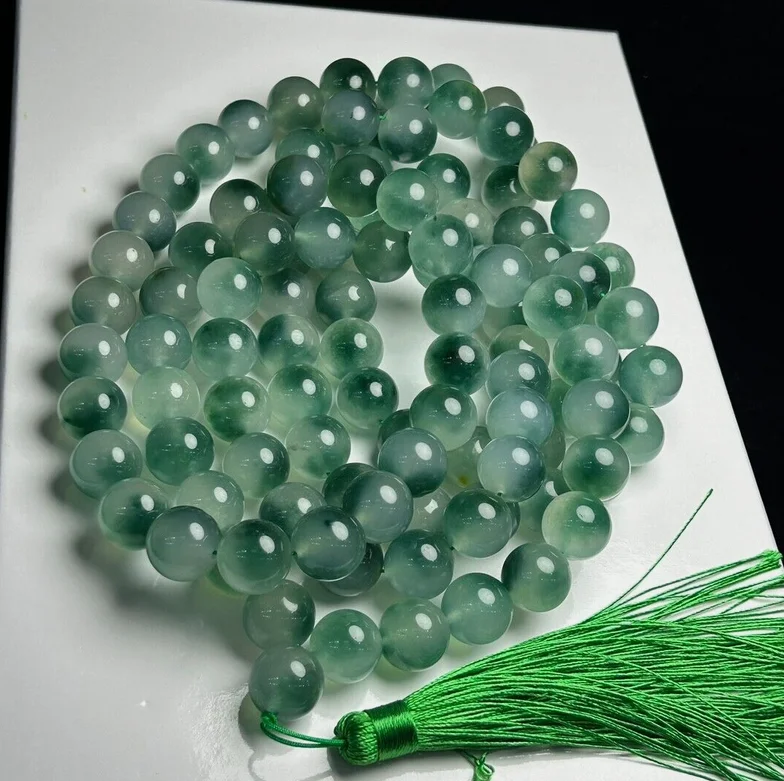 16mm Certified Nature Ice Green Myanmar 108Beads Buddha Jade jadeite Necklaces