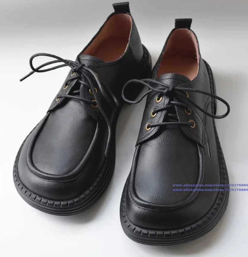

Black Leather Casual Shoes Men's Shoes Round Toe Genuine Leather Lace Up Shoe Soft Leather Low Top Sneakers Handmade Men's Shoes