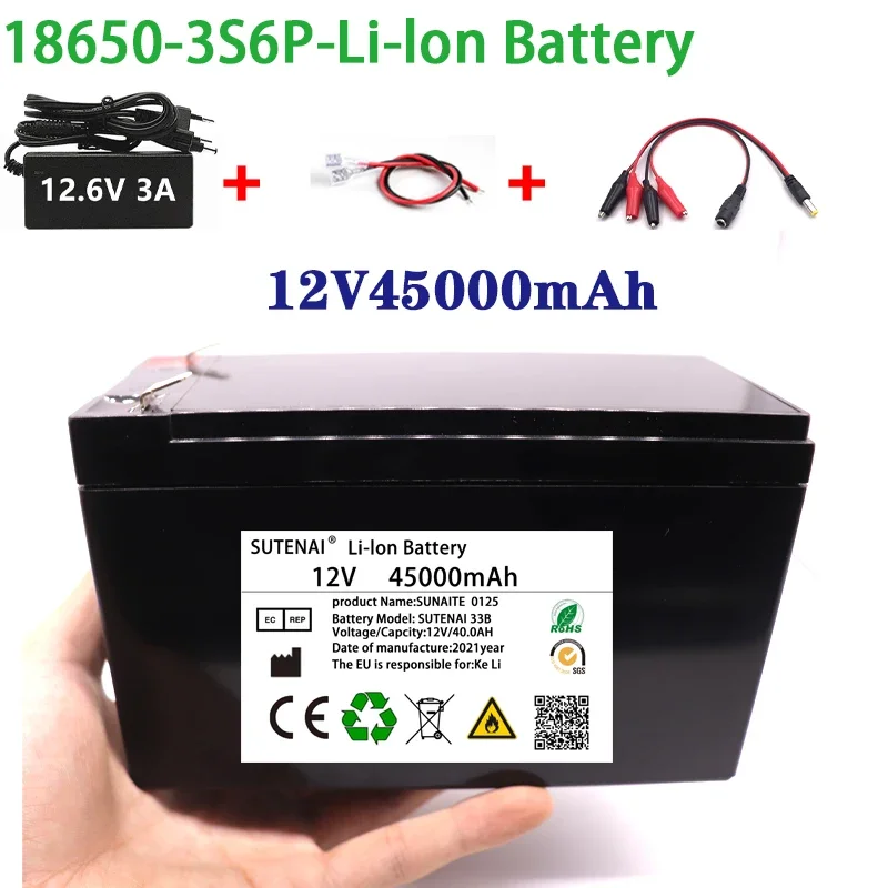 

NEW 12V 45Ah 18650 lithium battery pack 3S6P built-in high current 40A Solar street lamp, xenon lamp, backup power supply, LED