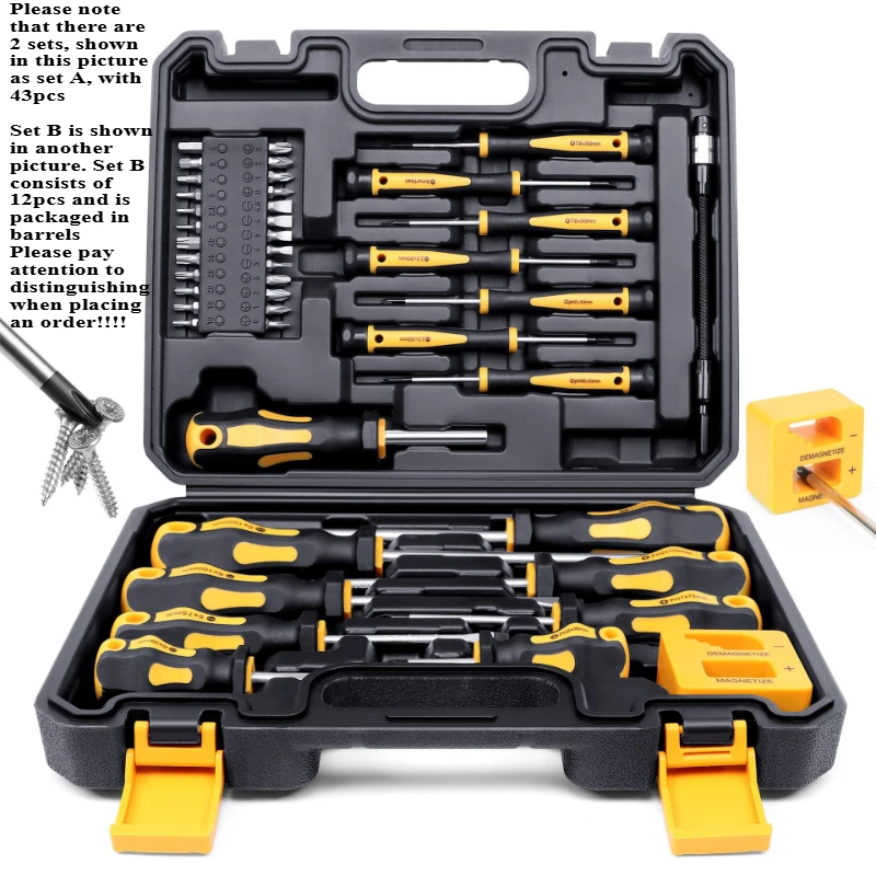 مجموعة مفكات براغي احترافية مطورة مع حامل لقم مغناطيسي، تتضمن أدوات مشقوقة وفيليبس وسداسية توركس ودقيقة #2