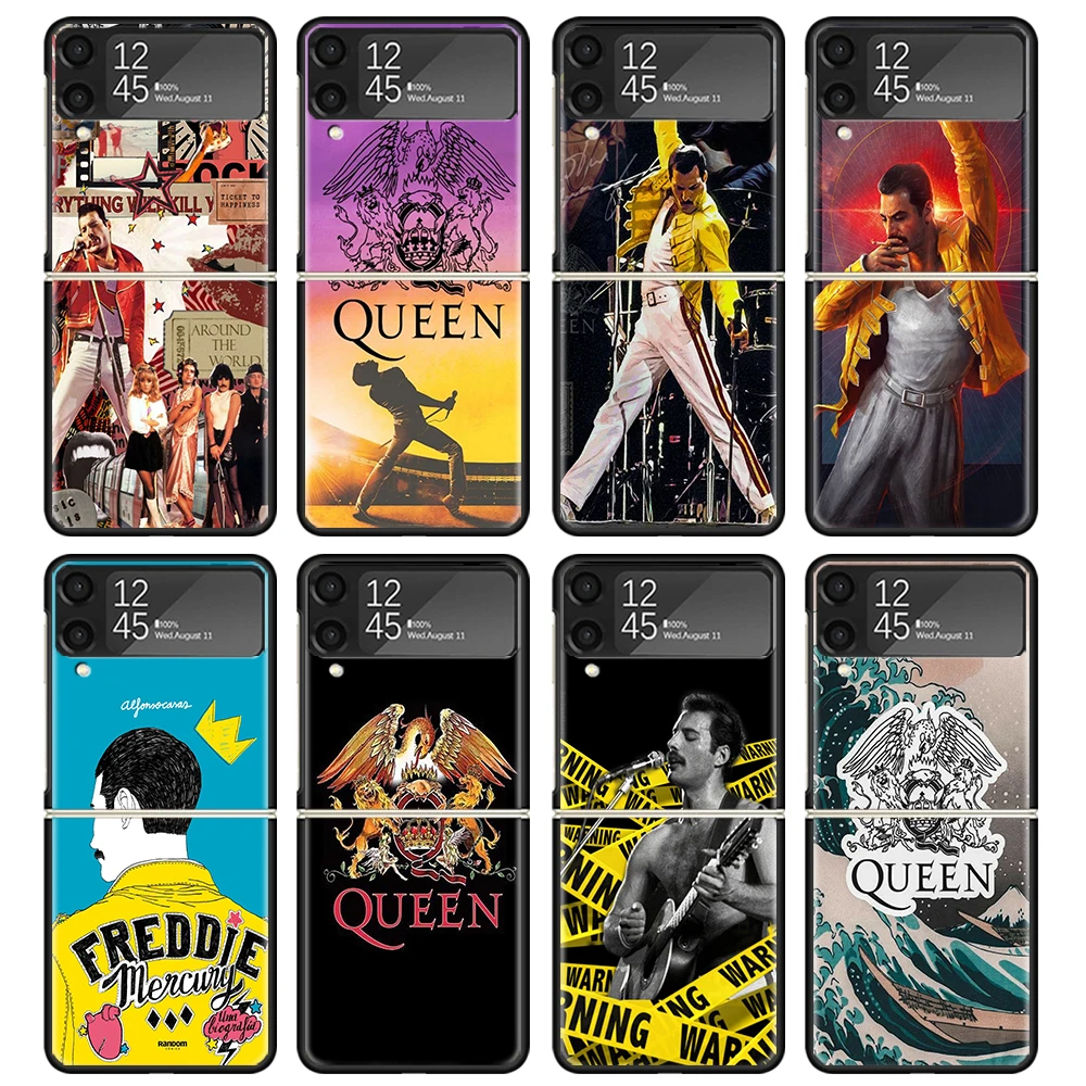 Rock Funky Freddie Mercury Queen Case For Samsung Galaxy Z Flip 4 5 3 z Flip5 Flip4 5G Hard Phone Cover Flip3 Split Folding Blac