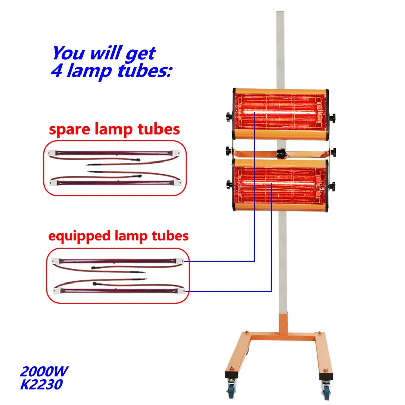 2000W Shortwave Infrared Paint Curing Lamp Mobile Infrared Varnish Drying Light Car Body Dryer Lacquer Heater Auto Repair Tool