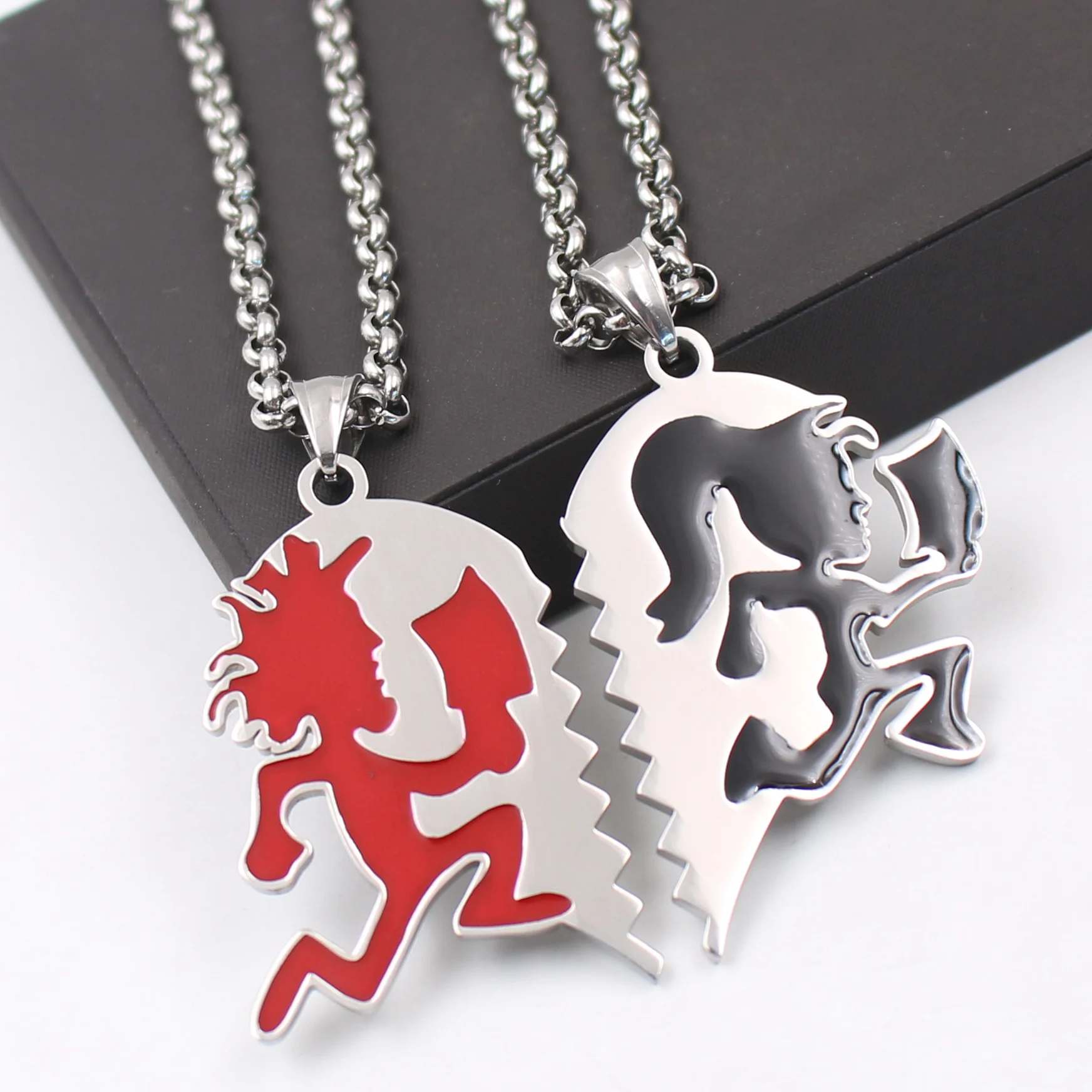 

Juggalo/Lette Heart Charm Set из нержавеющей стали ICP, красная шляпа, мужская черная шляпа, женская подвеска, ожерелье для пары/4MM30''