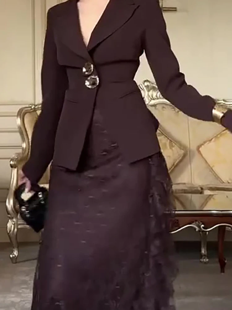 

Женская мода, темпераментный комплект с длинной юбкой, сексуальная вечерняя юбка с вышивкой, костюмы из 2 предметов, элегантный пиджак с воротником с лацканами, пальто и юбка Outfi