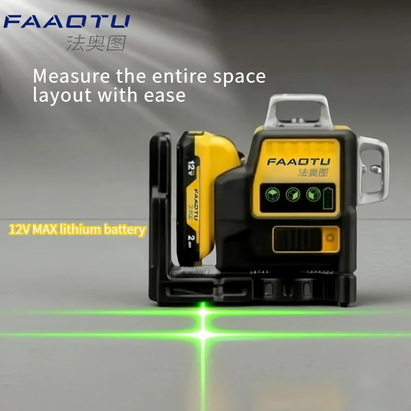 

FAAOTU DW089LG 2025 Laser Level 12V Lithium Battery Powered 12 Lines Green Meter 360 Degree Horizontal & Vertical Outdoor Tool